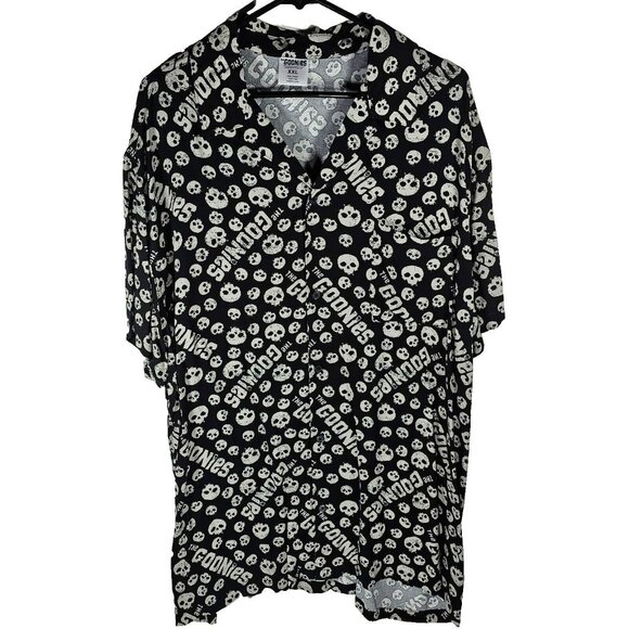 The Goonies Button Up Shirt NWT Men's Size XXL Black w/ All-Over Skull Logo - Picture 1 of 8